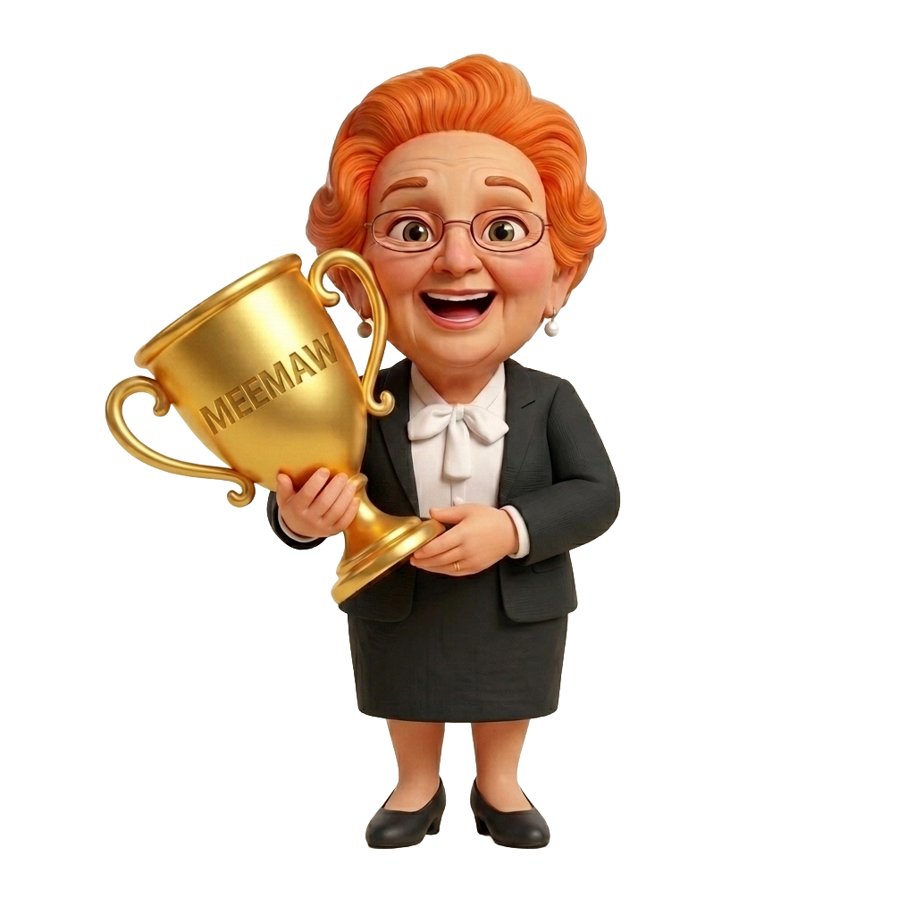 Meemaw tenant son trophée